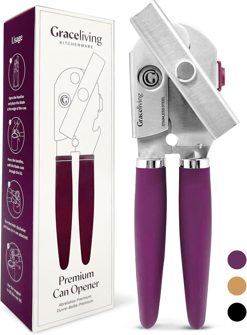 Graceliving Premium Multifunction Magnetic Manual Can Opener and Bottle Opener, Heavy Duty Stainless Steel Sharp Cutting Blade and Oversized Easy Turn Knob, Soft-Touch Handle, Kitchen Use, Mauve - Image 1